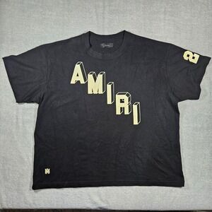 Amiri Mens Black Flocked Logo Graphic T-Shirt Short Sleeve‎ Size XXL Made in USA